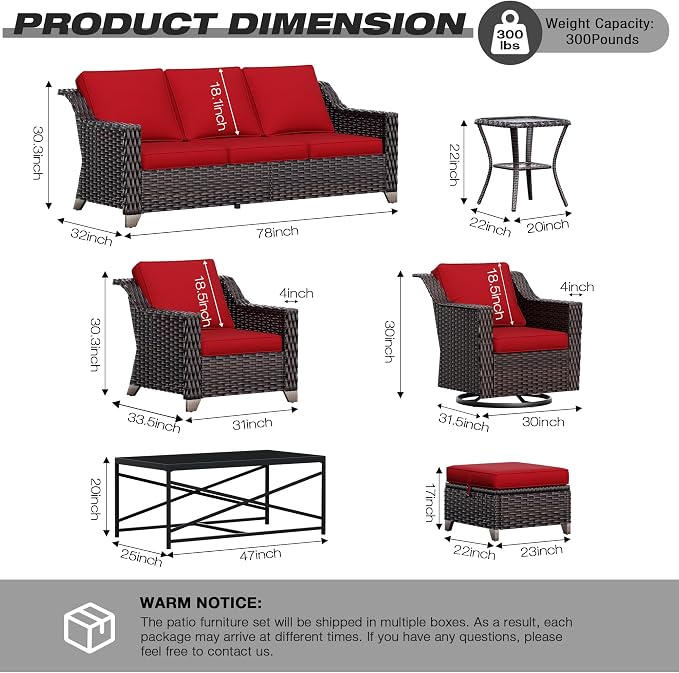 Joyside Wicker Patio Furniture Sets, 6 Pieces Upgraded Large Size Outdoor - Image 2