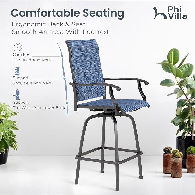 PHI VILLA 3Pcs Outdoor Swivel Bar Stools Set, Bar Height Patio Table and Chairs - Image 6