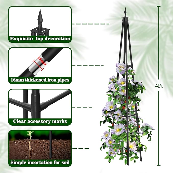 4FT Obelisk Trellis for Climbing Plants Outdoor, 16mm Rust-Proof Extra - Image 3