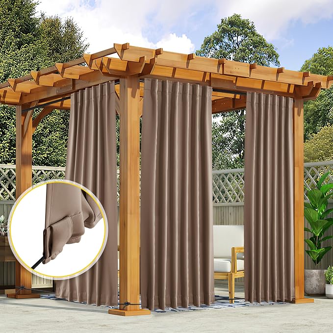 NICETOWN 2 Panels Blackout Patio Waterproof Outdoor Curtains, Top & Bottom - Image 7