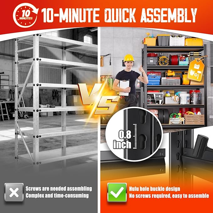 Set of 4 Garage Shelving-2050 lbs 5 Tier Storage Shelves, Adjustable Heavy Duty - Image 5