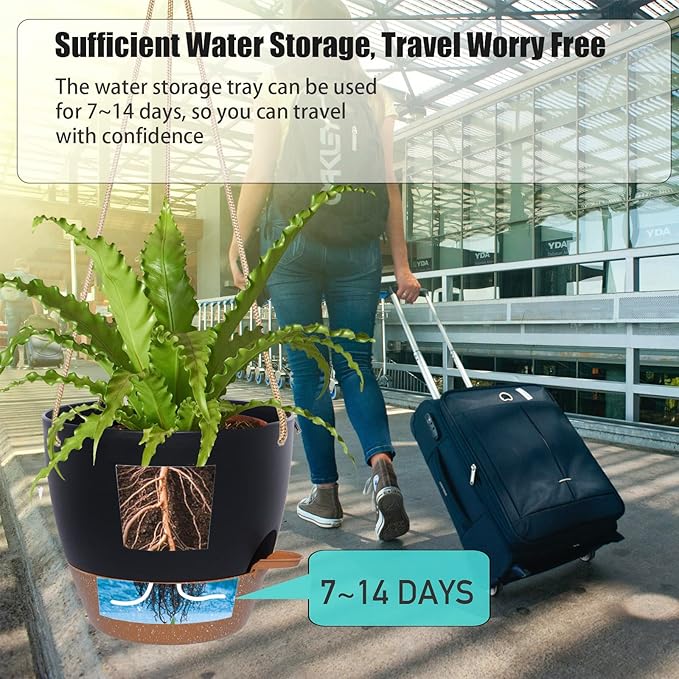 10 Inch Self Watering Hanging Pots, 2 Pack Hanging Planters - Image 3