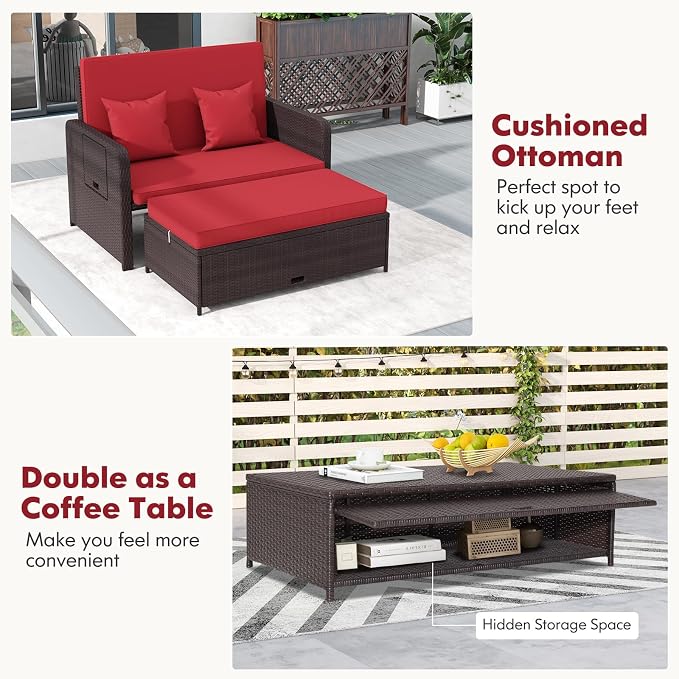 Nightcore Wicker Patio Outdoor Daybed, Outdoor Chaise Lounger w/ 4-Level - Image 4