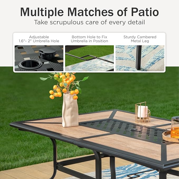 PHI VILLA 7 Piece Outdoor Table and Chairs Set, 2 Swivel & 4 Fixed Patio Chairs - Image 8