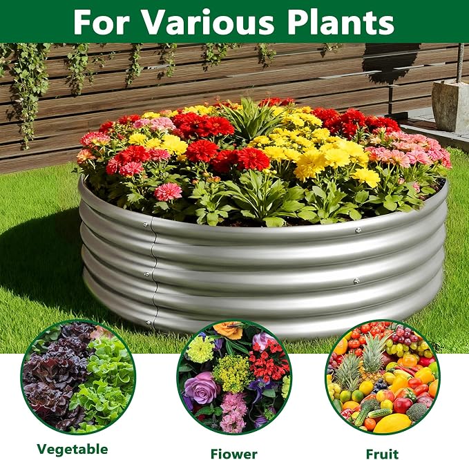 zizin 2 Pcs Round 3x3x1ft Raised Garden Bed Kit Metal Planter Box - Image 6