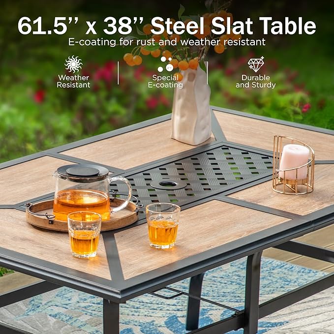 PHI VILLA Patio Dining Set for 6, Metal Patio Furniture for Outdoor Kitchen - Image 2