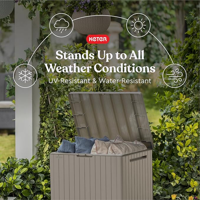 Keter City 30 Gallon Resin Outdoor Storage Box & Patio Side Table - Image 3