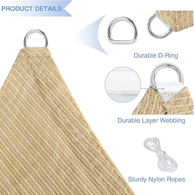 E&K Sunrise 17' x 17' x 17' Sun Shade Sail Triangle Canopy Shade Cover UV Block - Image 4