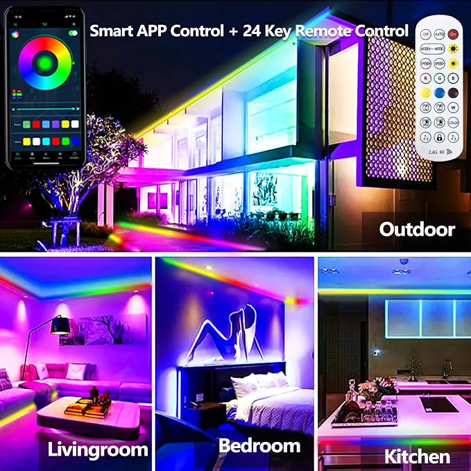 16.4FT Outdoor LED Strip Light Waterproof, IP68 Outside RGB+IC Light Strip - Image 3