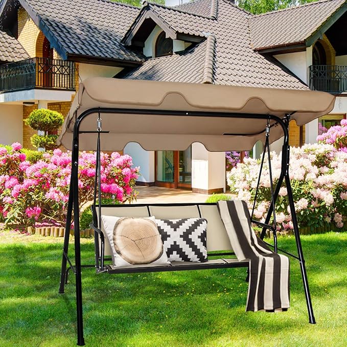 Tangkula 3 Person Patio Swing, Steel Frame - Image 3