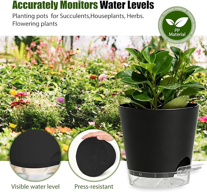 Plant Pots 4/5/5.5/6/6.5/7/8 Inch Self Watering Pots, 7 Pack Plastic Planters - Image 7