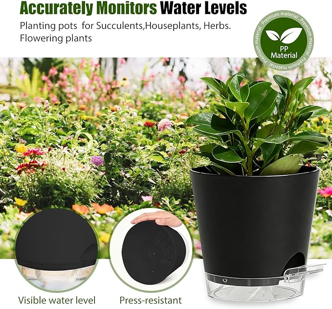 Plant Pots 5 Inch Self Watering Pots, 6 Pack Plastic Planters - Image 7