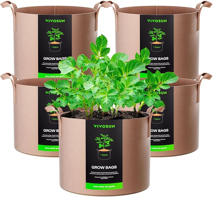 VIVOSUN 5-Pack 7 Gallons Grow Bags Heavy Duty Thickened Nonwoven Fabric Pots by VIVOSUN