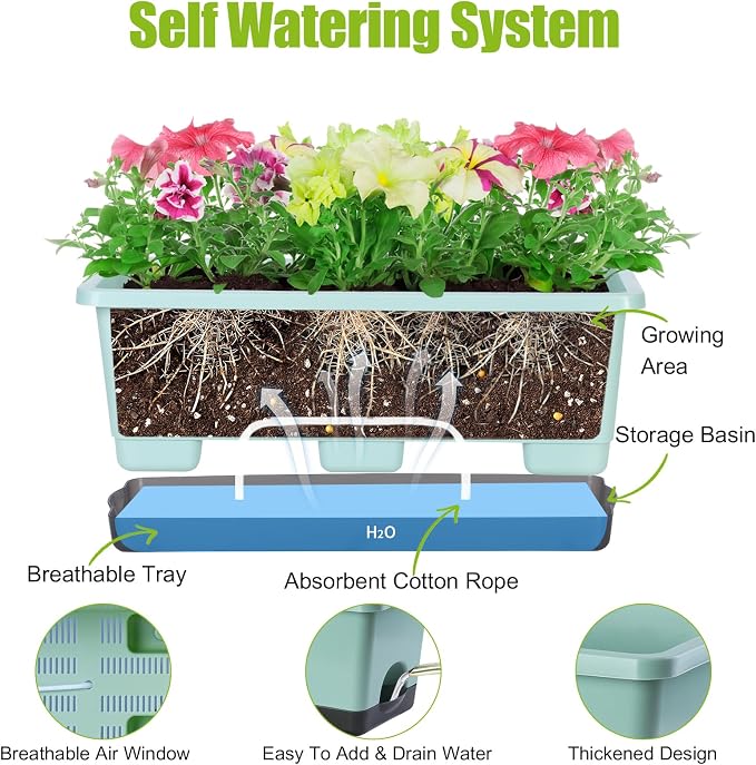 Window Box Planter 8 Pcs, 17 Inches Rectangle Flower Pots - Image 5