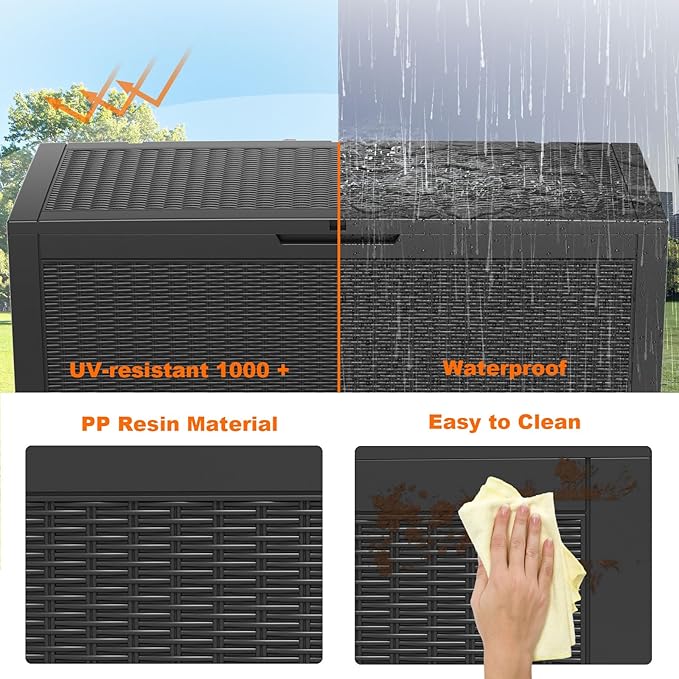 100 Gallon Resin Deck Box, Lockable Patio Outdoor Storage Box - Image 6