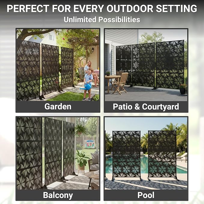 72in Metal Privacy Screen Outdoor Decorative Panel – Freestanding Rustproof - Image 6