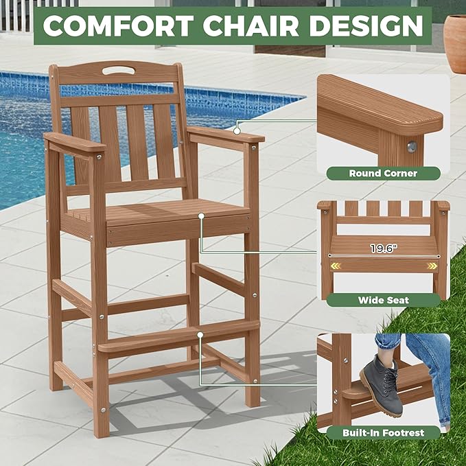 HDPE Outdoor Patio Tall Bar Chair, All-Weather Bar Height Balcony Adirondack - Image 3