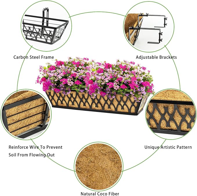 2 Pack 24 Inch Window Boxes Planters Railing Planter Box - Image 3