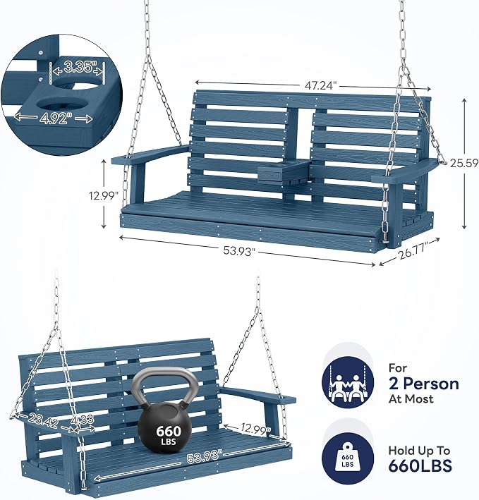KINGYES Outdoor Hanging Porch Swing, 2 Seat Patio Swing Chair - Image 3