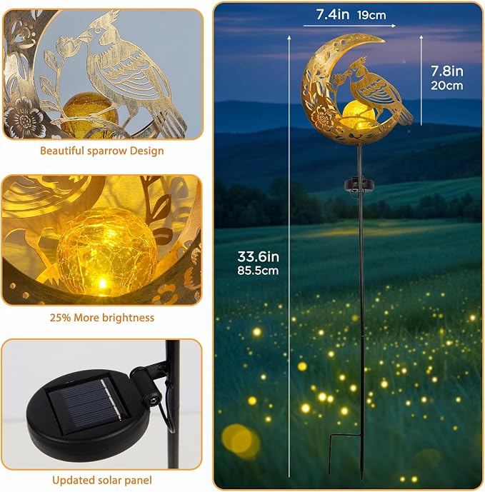 JOBOSI Solar Moon Cardinals Garden Light, Moving Moon & Cardinals Stake Decor - Image 5