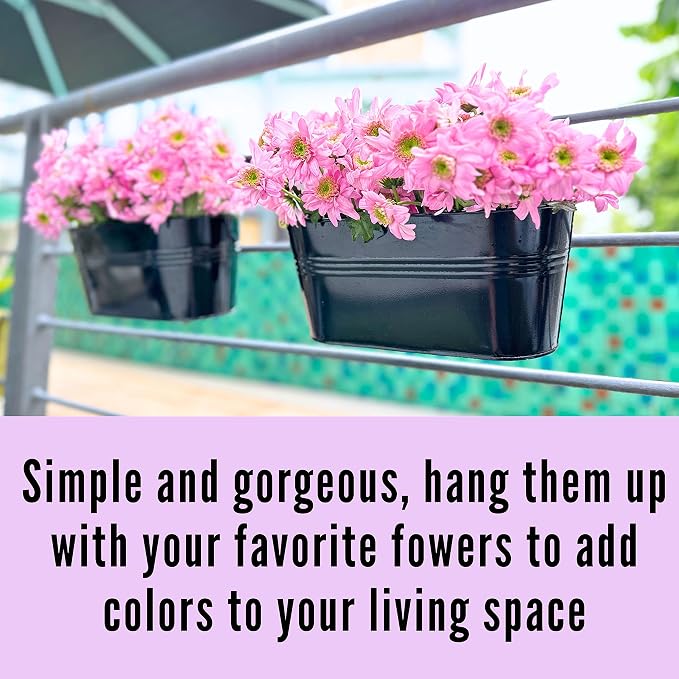 LaLaGreen Rail Planter Outdoor Plants Black Metal Iron Fence Hanging Flower - Image 8