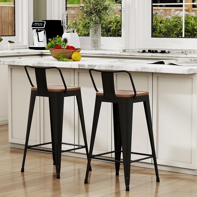WENTMENT Metal Bar Stools Set of 2 Counter Height Barstools - Image 6