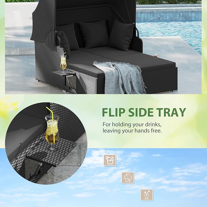 ORALNER Outdoor Daybed, 2-Person Wicker Patio Sofa - Image 5