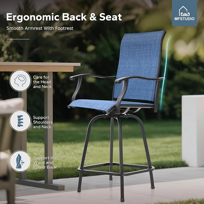 MFSTUDIO Outdoor Bar Stools Set of 6, Swivel Bar Height Patio Chairs Outdoor - Image 5