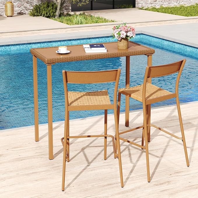 Tangkula Patio Bar Table, Heavy Duty Rectangle Metal Frame 48 Inches Outdoor - Image 4