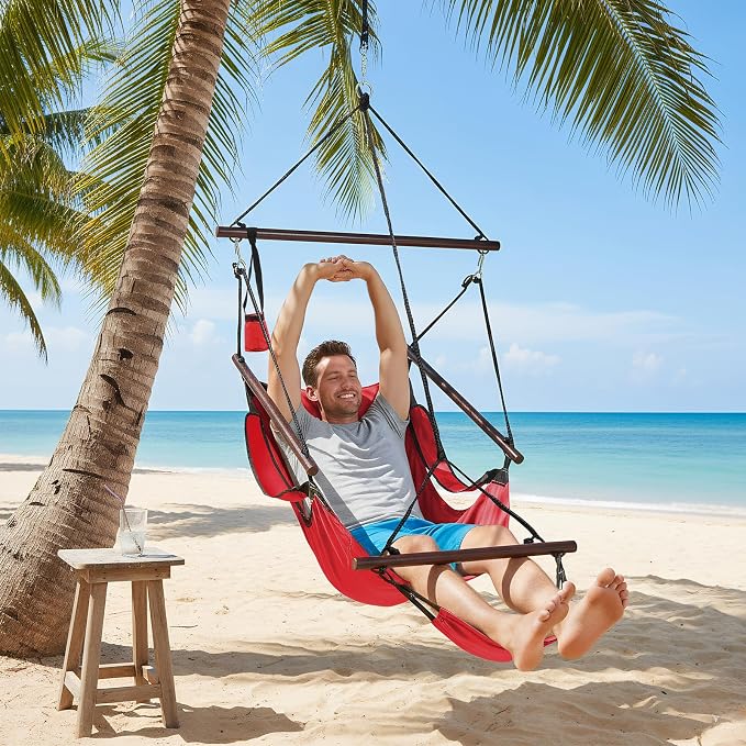 ONCLOUD Hammock Chair Hanging Swing Seat Air Deluxe Rope Through Beech Wood Bars - Image 7
