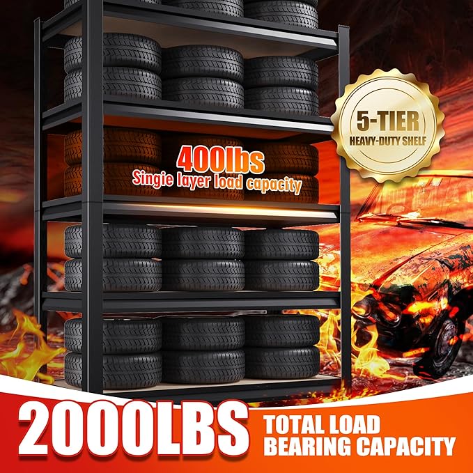 Set of 4 Garage Shelving-2050 lbs 5 Tier Storage Shelves, Adjustable Heavy Duty - Image 4