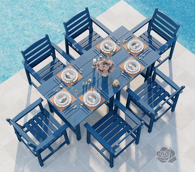 Anbuy Patio HDPE Dining Table Set, 7-Piece Outdoor Dining Table Sets, 2 in 1 - Image 3