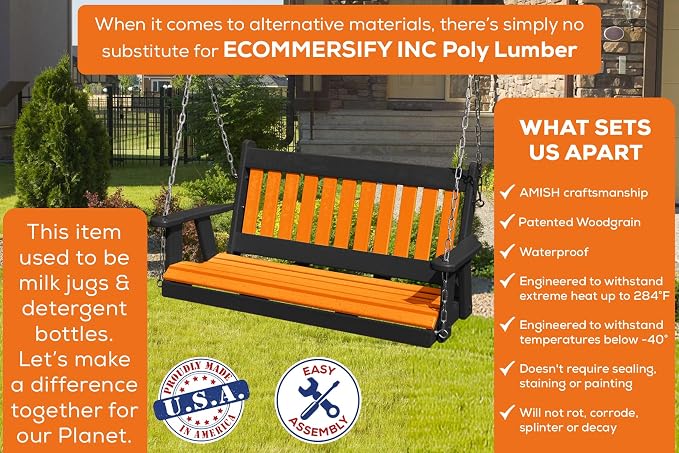 Poly Lumber Wood 4FT Mission Porch Swing Amish Craftsmandship Made in USA HDPE - Image 3