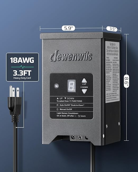 DEWENWILS 200W Weatherproof Low Voltage Landscape Lighting Transformer - Image 8
