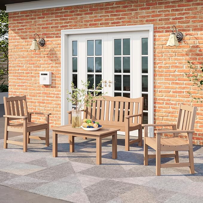 Stoog HIPS Outdoor Patio Dining Set, 4-Piece All-Weather Garden Bench, Chairs - Image 9