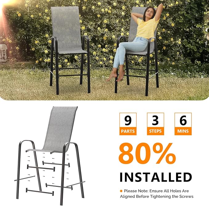 VINGLI Set of 4 Stackable Outdoor Bar Stools – Sling Chairs - Image 6