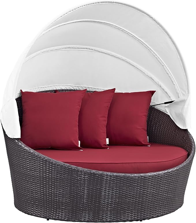 Modway Convene Wicker Rattan Outdoor Patio Retractable Canopy Round Poolside - Image 4