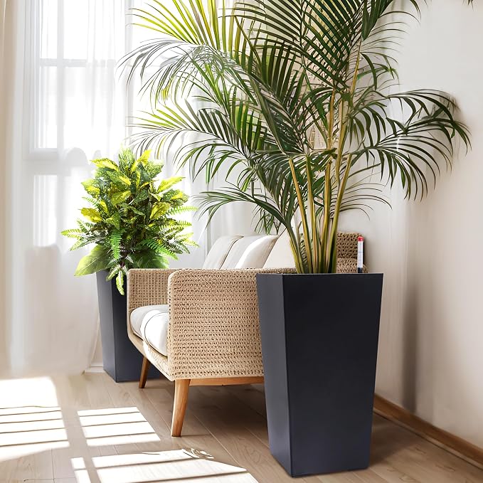 Garvee 22.5" Tall Planters Set of 2, Outdoor＆Indoor Black Planter Pots - Image 3