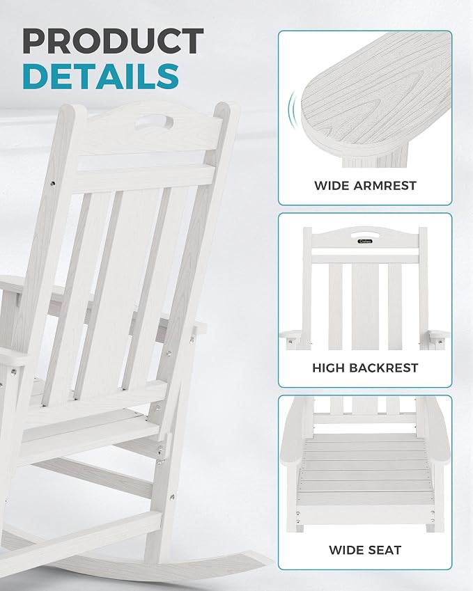 Ciokea Oversized Outdoor Rocking Chairs Set of 3, 380lbs Heavy-Duty Large Patio - Image 6