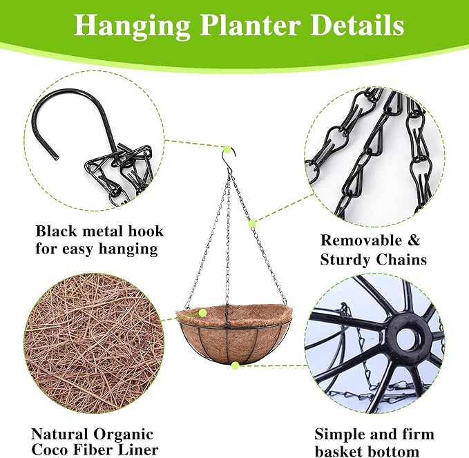 Metal Hanging Planters Basket Set of 3 Hanging Flower Pots 12 Inch Chain Round - Image 5