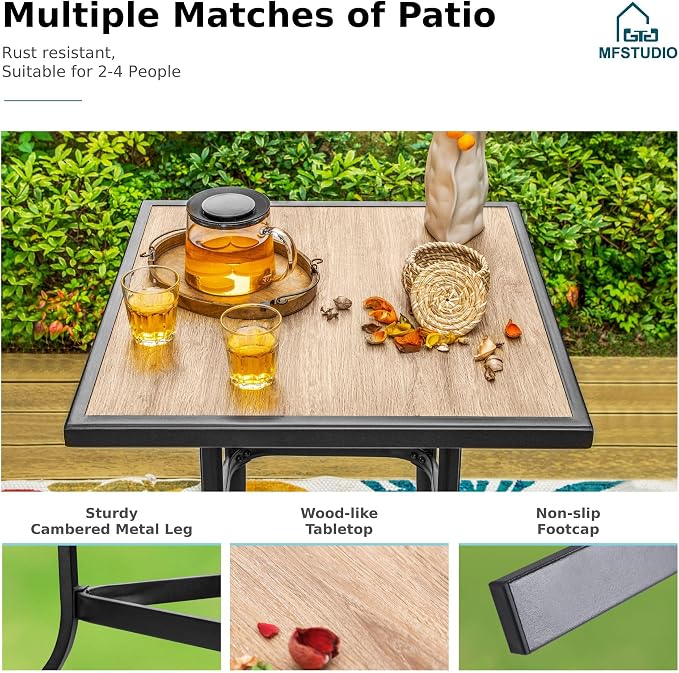 MFSTUDIO 3 Piece Patio Swivel Bar Set, Outdoor Bar Table and Chairs Set - Image 6