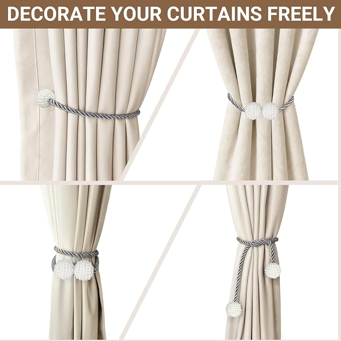 Hion Magnetic Curtain Tiebacks Grey 2pcs, Curtain Tiebacks Buckles Holdbacks - Image 5