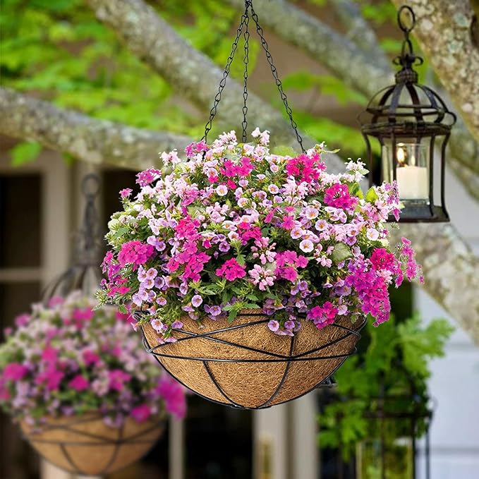 4 Pack 10 Inch Hanging Planters Metal Wire Flower Baskets - Image 2