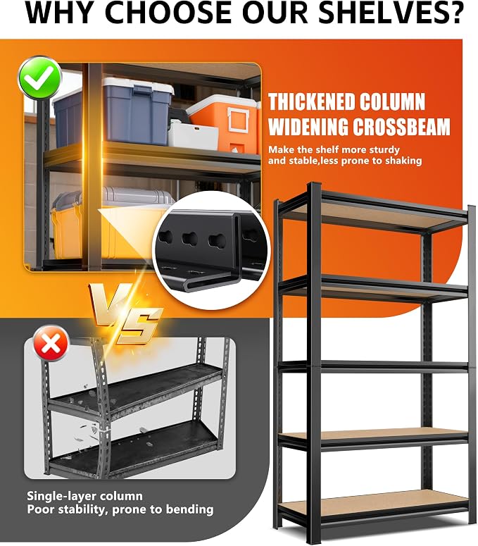 AOAORRG Set of 3 Garage Shelving Heavy Duty Storage Shelves, Metal Adjustable - Image 7
