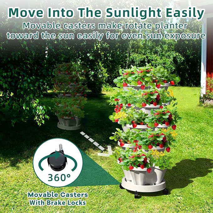 Strawberry Vertical Planter 2 Pack, 6 Tiered Stacking Garden Tower, Stackable - Image 4