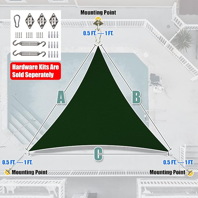 Amgo Custom Size 6' x 6' x 6' Green Triangle Sun Shade Sail Order to Make - Image 7