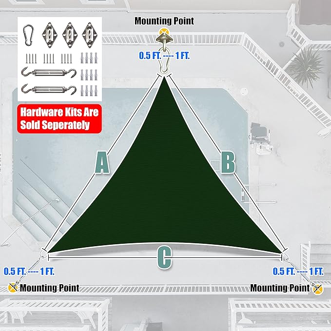 Amgo Custom Size 26' x 26' x 26' Green Triangle Sun Shade Sail Order to Make - Image 7