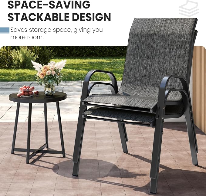 Patio Dining Chairs Set of 4, Stackable Dining Chairs High Back, Breathable - Image 6