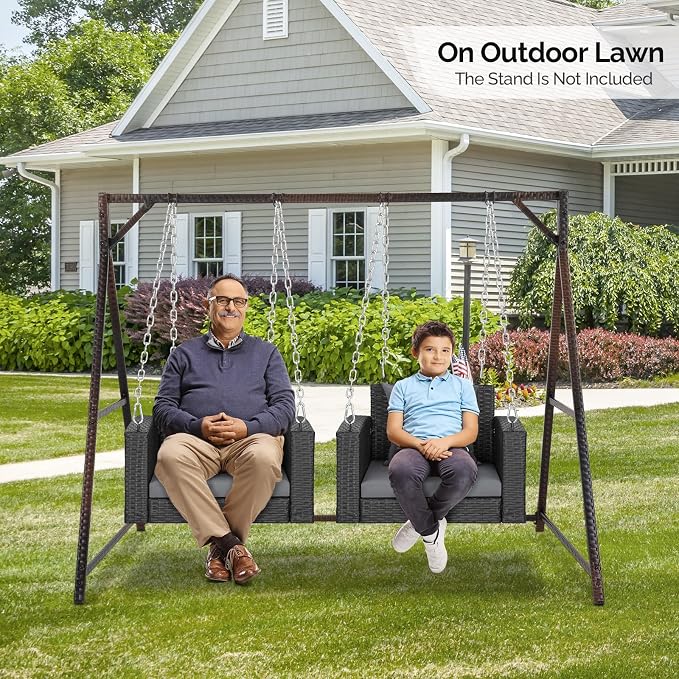VINGLI 2.2 FT 1-Person Use Rattan Porch Swing Outdoor Support 440 LBS - Image 7