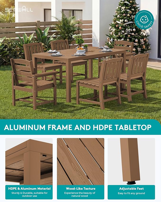 SERWALL 7-Piece Outdoor Dining Set, All Weather HDPE Outdoor Furniture Set - Image 5